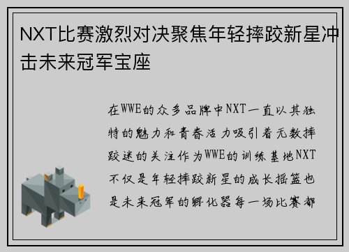 NXT比赛激烈对决聚焦年轻摔跤新星冲击未来冠军宝座
