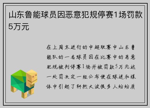 山东鲁能球员因恶意犯规停赛1场罚款5万元